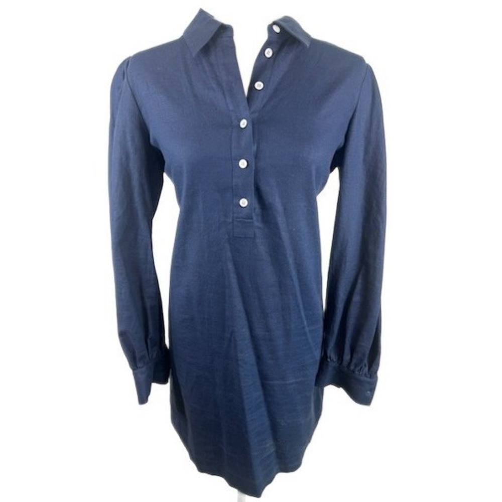 New Michael Kors Linen Blend Long Sleeve Dress Midnight Blue Size Medium $140